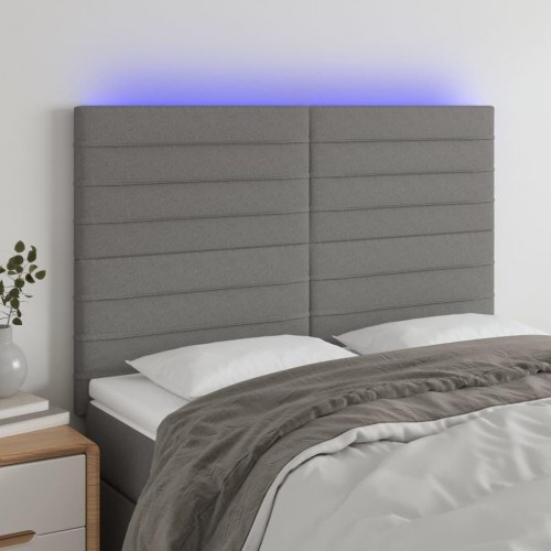 Sengegavl med LED-lys 144 x 5 x 118/128 cm - mørkegrå
