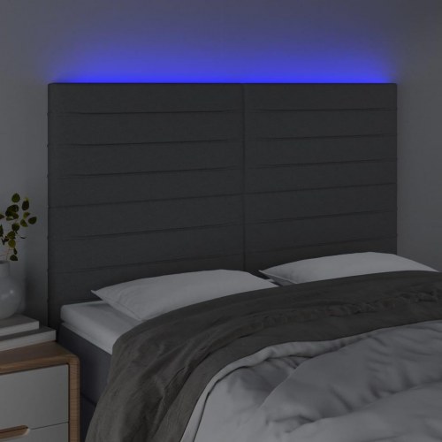 Sengegavl med LED-lys 144 x 5 x 118/128 cm - mørkegrå