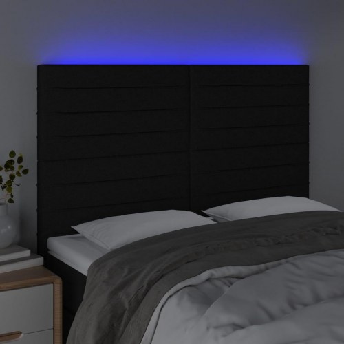 Sengegavl med LED-lys 144x5x118/128 cm stof sort