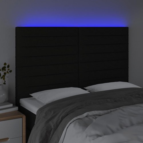 Sengegavl med LED-lys 144x5x118/128 cm stof sort