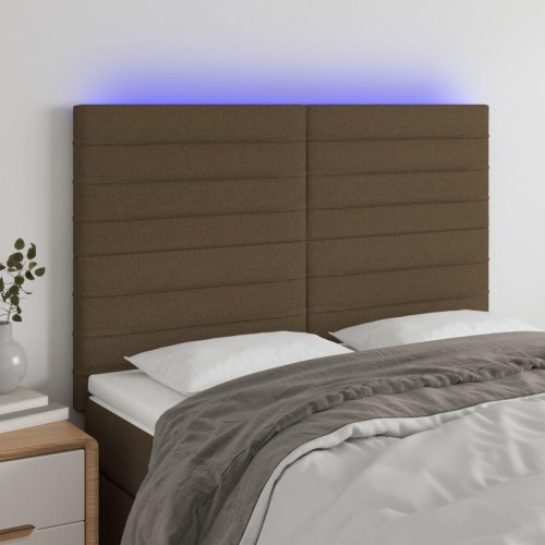 Sengegavl med LED-lys 144 x 5 x 118/128 cm - mørkebrun