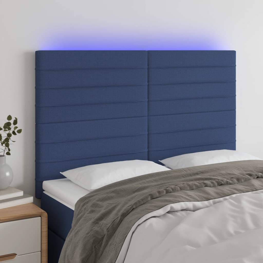 Sengegavl Med Led-Lys Stof - Blå / 144 x 5 x 118/128 cm