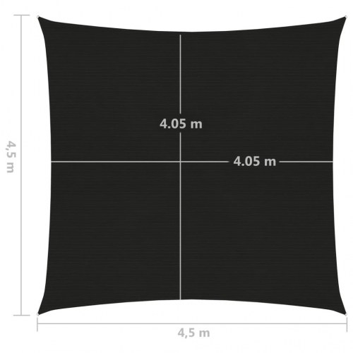 Solsejl 4,5 × 4,5 m - HDPE 160 g/m², sort firkantet