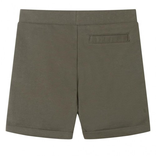 Shorts til børn str. 128 med snøre - mørk kakifarve, 100 % bomuld