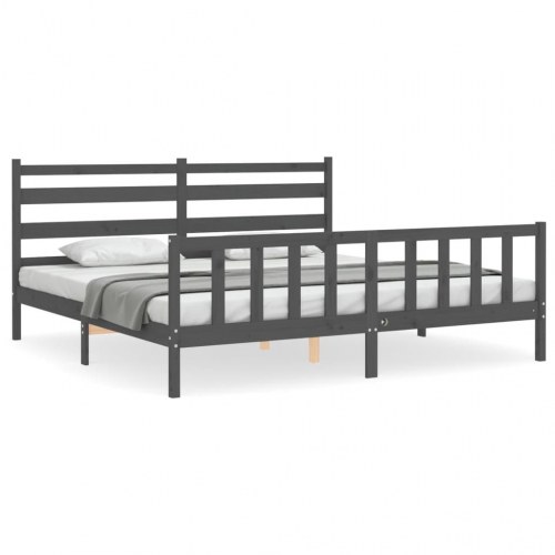 Sengeramme med sengegavl 200x200 cm massivt træ grå