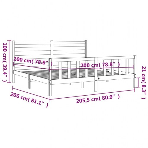 Sengeramme med sengegavl 200x200 cm massivt træ grå