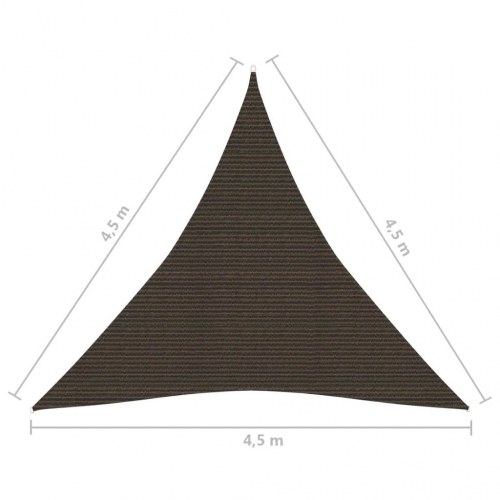 Solsejl trekant 4,5 x 4,5 x 4,5 m - HDPE 160 g/m², brun
