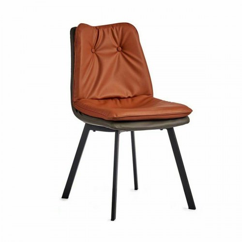 Lænestol i polyskin med knapper - brun/sort/grå, sæt á 2 - 62 × 85 × 47 cm
