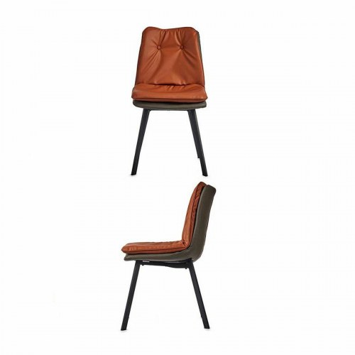 Lænestol i polyskin med knapper - brun/sort/grå, sæt á 2 - 62 × 85 × 47 cm