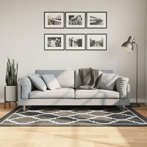 Vaskbart gulvtæppe 120 × 180 cm - sort og hvid, kort luv