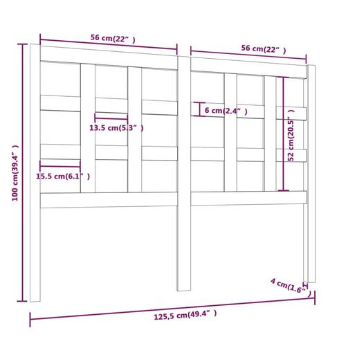 Sengegærde 125,5x4x100 cm massivt fyrretræ sort