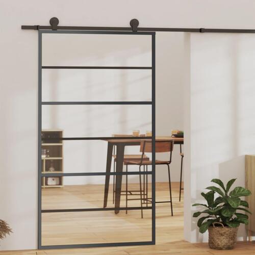 Skydedør m. monteringssæt 102x205 cm sikkerhedsglas og aluminium