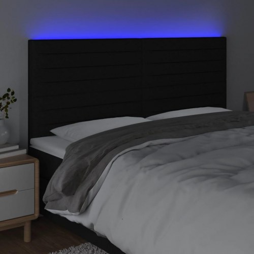 Sengegavl med LED-lys 200 x 5 x 118/128 cm - sort
