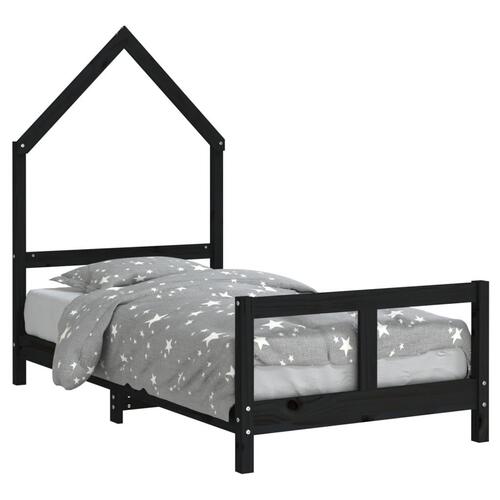 Sengeramme til juniorseng 80x160 cm massivt fyrretræ sort