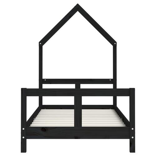Sengeramme til juniorseng 80x160 cm massivt fyrretræ sort