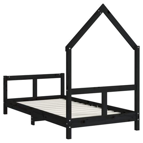 Sengeramme til juniorseng 80x160 cm massivt fyrretræ sort
