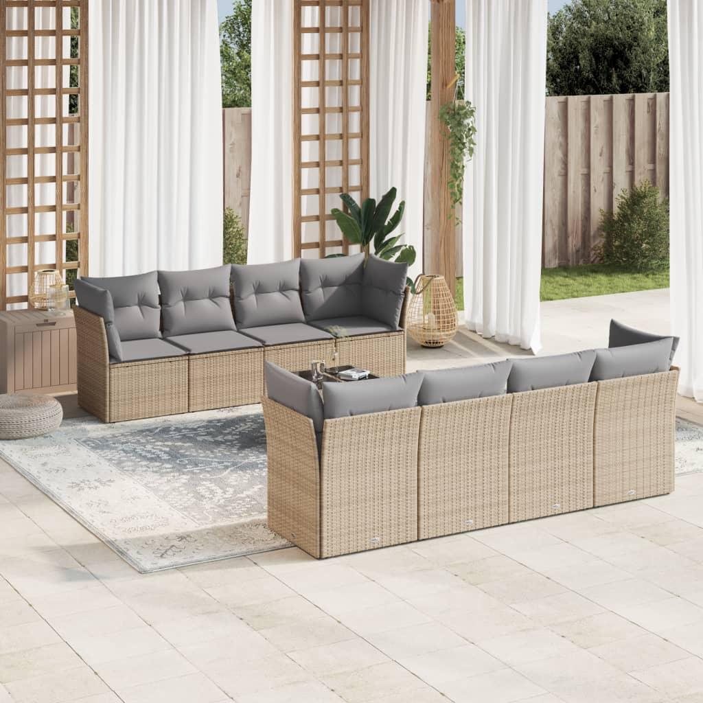 Sofasæt Til Haven 9 Dele Med Hynder Polyrattan - beige og grå / 4x hjørnedel 4x midterdel bord