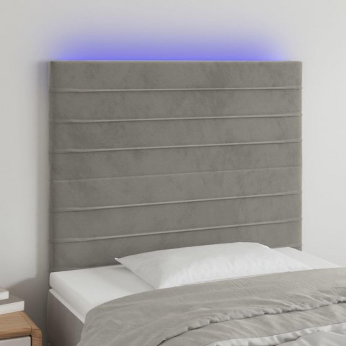 Sengegavl med LED-lys 80 x 5 x 118/128 cm - lysegrå