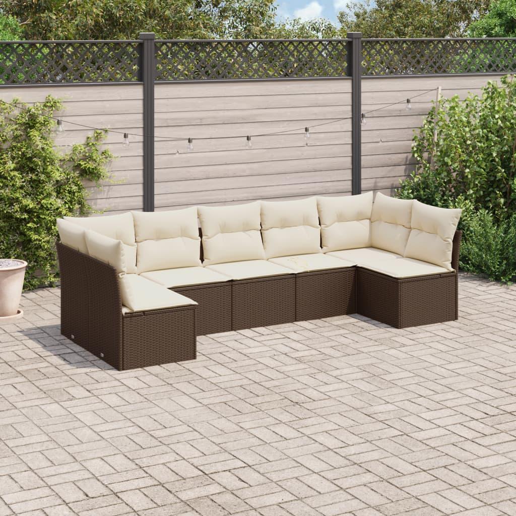 Sofasæt Til Haven 7 Dele Med Hynder Polyrattan - Brun og cremefarvet / Uden bord