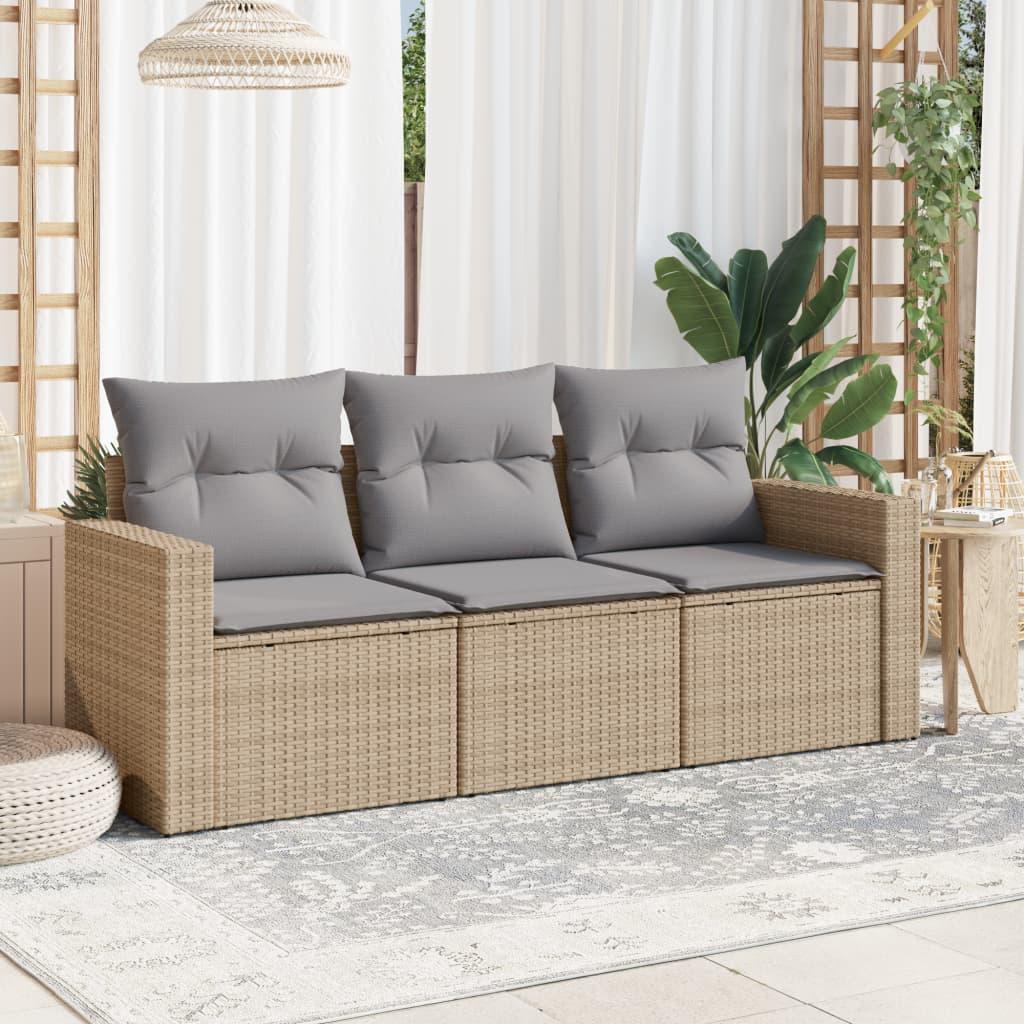 Sofasæt Til Haven 3 Dele Med Hynder Polyrattan Beige - beige og grå / Uden bord