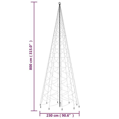 Juletræ med spyd 3000 LED'er 800 cm farverigt lys