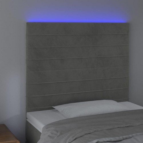 Sengegavl med LED-lys 100 x 5 x 118/128 cm - lysegrå