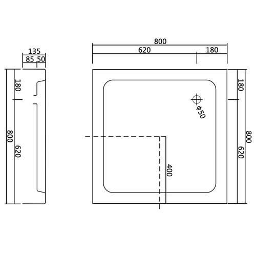 Brusekar 80 x 80 x 13,5 cm akryl hvid