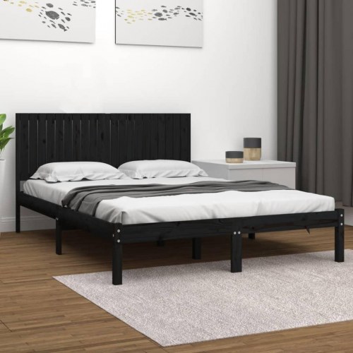 Sengeramme 200 x 200 cm i massivt fyrretræ - sort