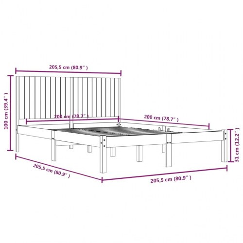 Sengeramme 200 x 200 cm i massivt fyrretræ - sort