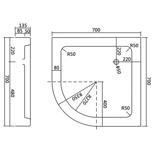 Brusekar 70 x 70 x 13,5 cm akryl hvid