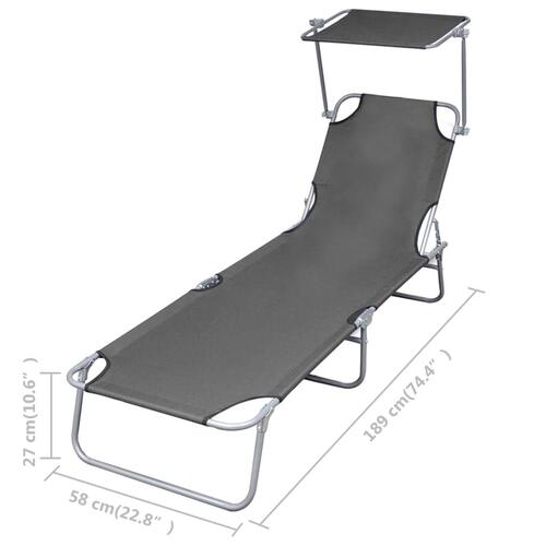 Foldbar liggestol med tag stål grå