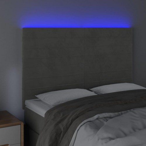 Sengegavl med LED-lys i fløjl 144 x 5 x 118/128 cm - lysegrå