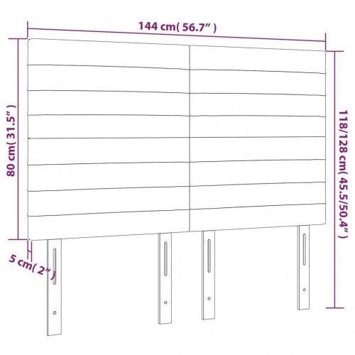 Sengegavl med LED-lys i fløjl 144 x 5 x 118/128 cm - lysegrå