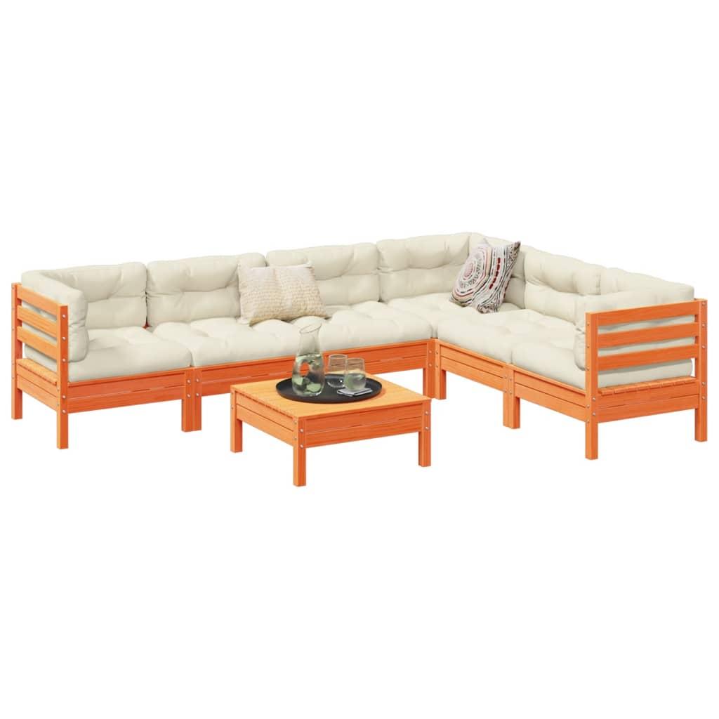 Sofasæt Til Haven 7 Dele Med Hynder Massivt Douglasgran - Gyldenbrun