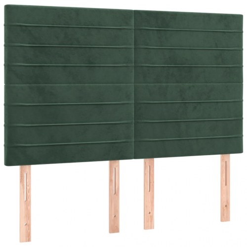 Sengegavl med LED-lys i fløjl 144 x 5 x 118/128 cm - mørkegrøn