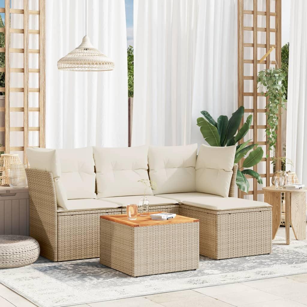 Sofasæt til haven 5 dele med hynder polyrattan beige