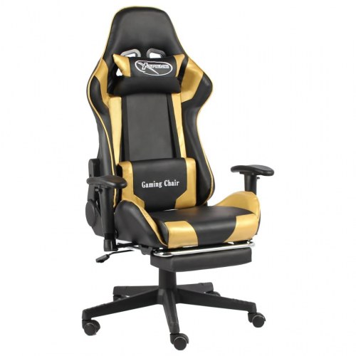 Drejelig gamingstol med fodstøtte i PVC - guld/sort