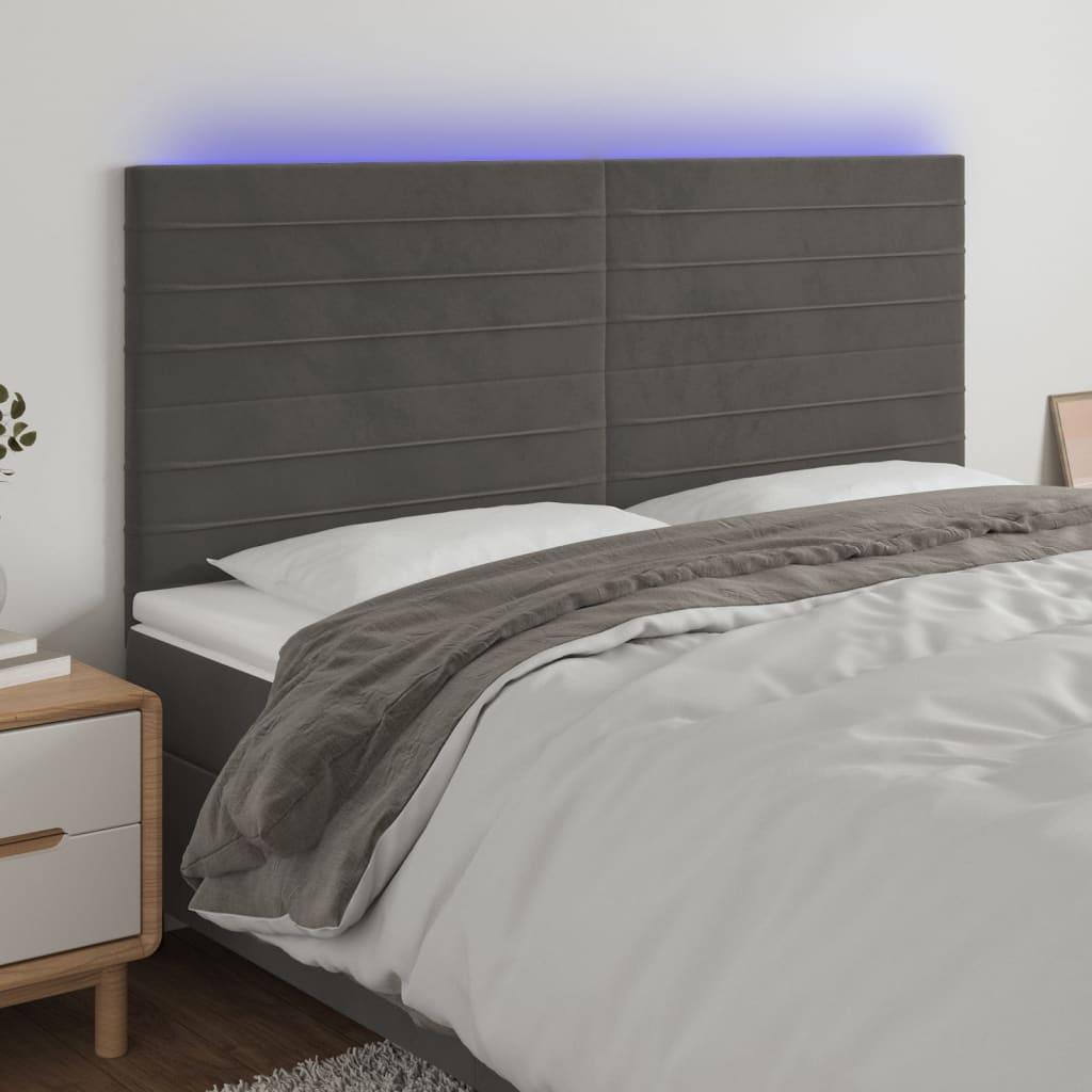 Sengegavl Med Led-Lys Velour - Mørkegrå / 160 x 5 x 118/128 cm
