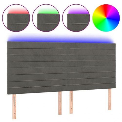 Sengegavl med LED-lys 160 x 5 x 118/128 cm fløjl mørkegrå