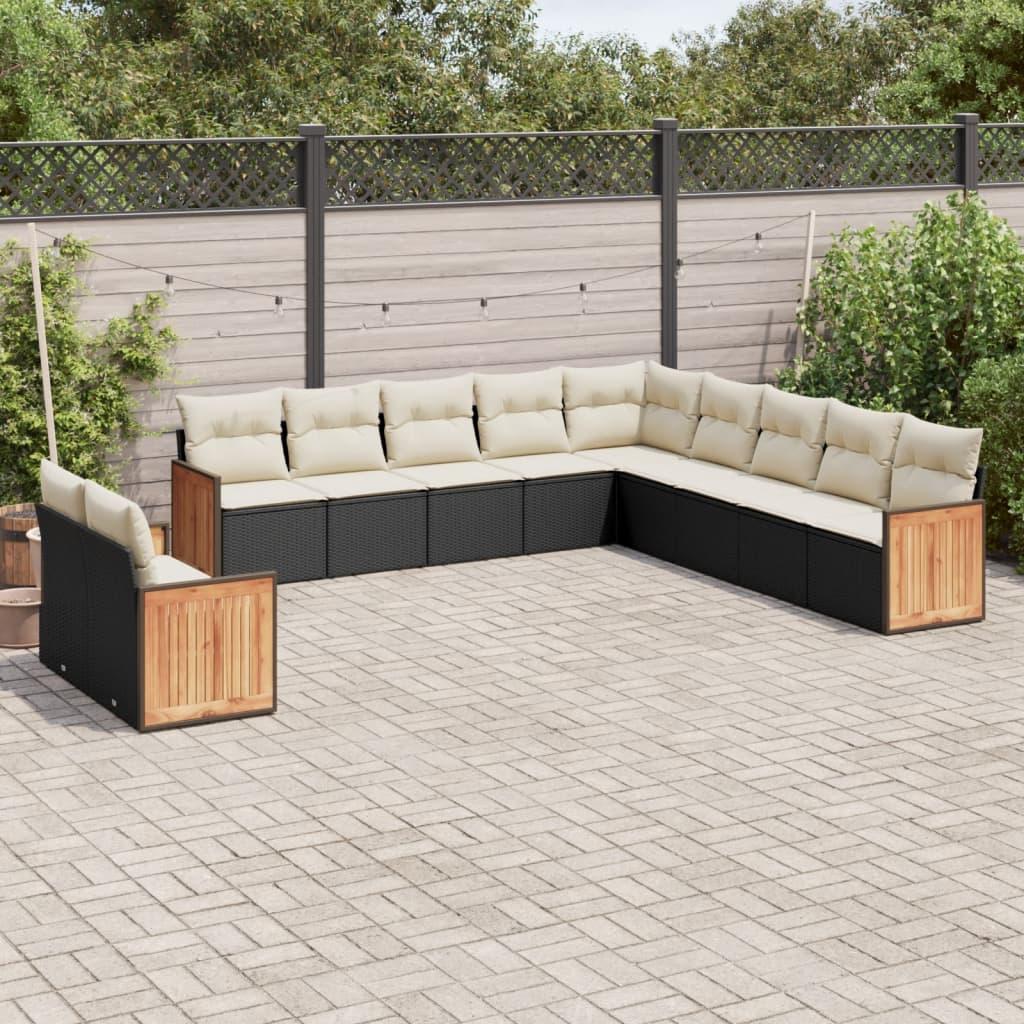 Sofasæt Til Haven 12 Dele Med Hynder Polyrattan - Sort og cremefarvet / Uden bord