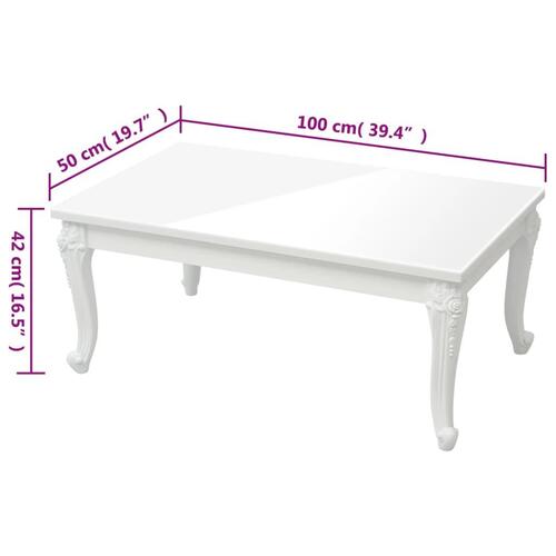 Sofabord 100x50x42 cm konstrueret træ hvid højglans