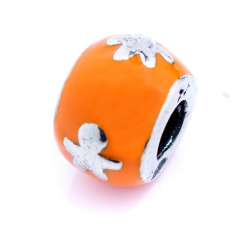 Perle til armbånd - Orange, 1 cm, sterling sølv