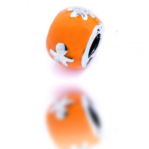 Perle til armbånd - Orange, 1 cm, sterling sølv