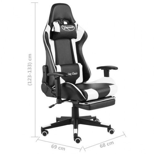 Drejelig gamingstol med fodstøtte PVC hvid