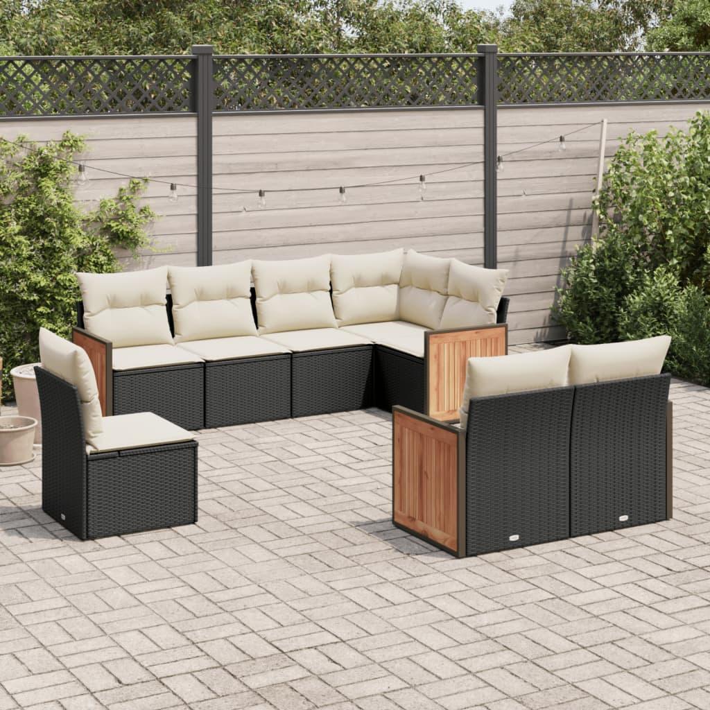 Sofasæt Til Haven 9 Dele Med Hynder Polyrattan Beige - Sort og cremefarvet / Uden bord