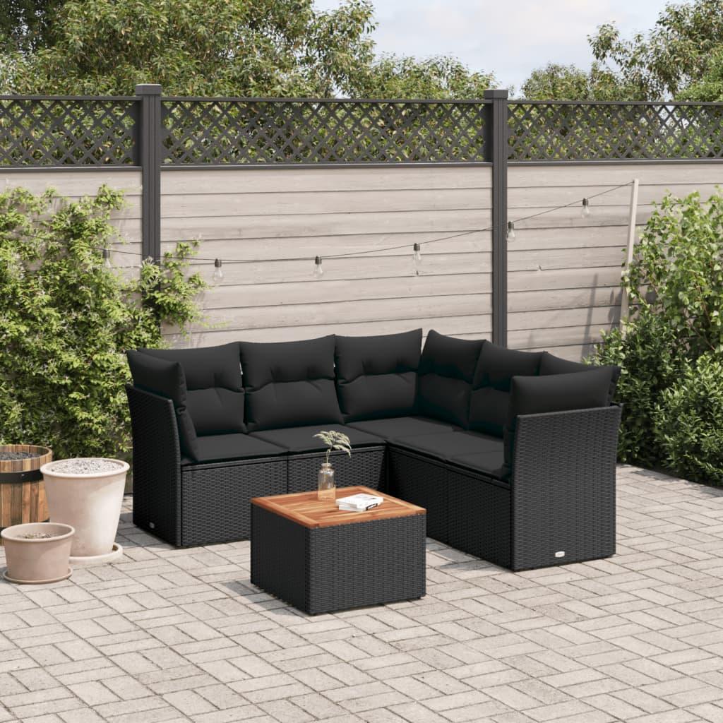 Sofasæt Til Haven 6 Dele Med Hynder Polyrattan - Sort / 2x middle 3x corner table