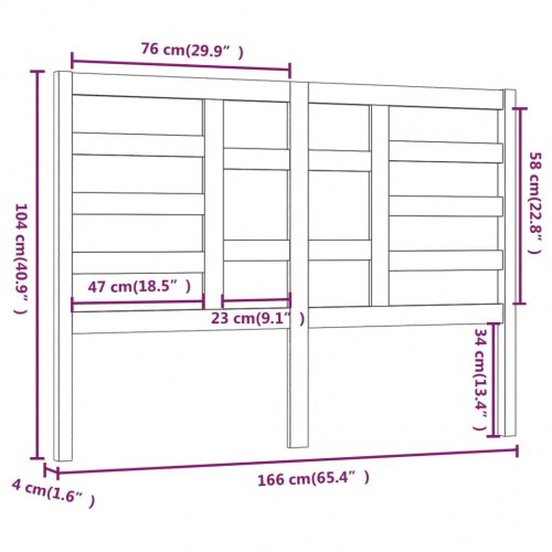 Sengegavl 166 x 4 x 104 cm i massivt fyrretræ - sort