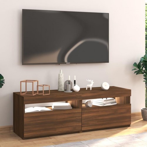 Tv-bord med LED-lys 120x35x40 cm brun egetræsfarve