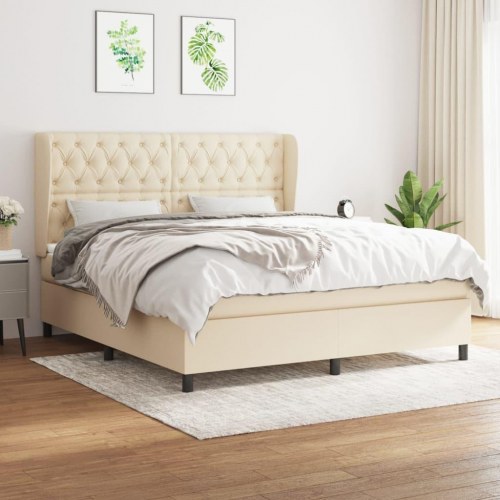 Kontinentalseng med madras 160x200 cm - stof, cremefarvet