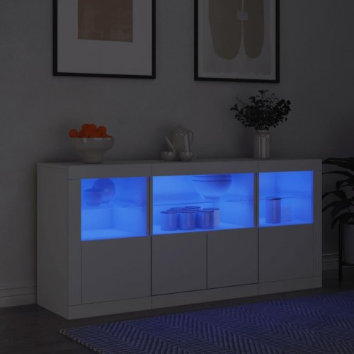 Skænk med LED-lys 142,5×37×67 cm - hvid opbevaringsskænk
